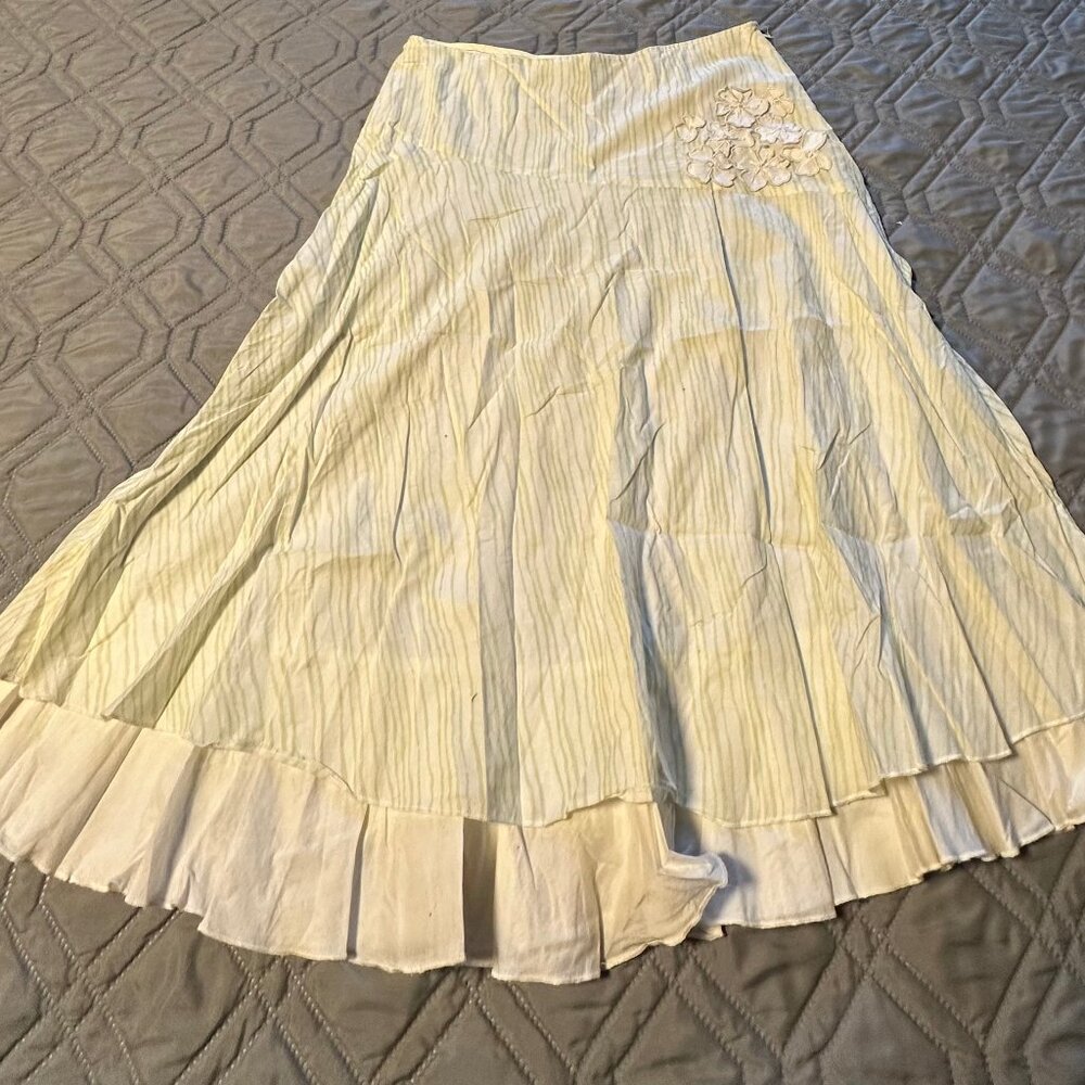 Mac & Jac White & Light Green Striped Skirt | Size 8 | 100% Cotton
